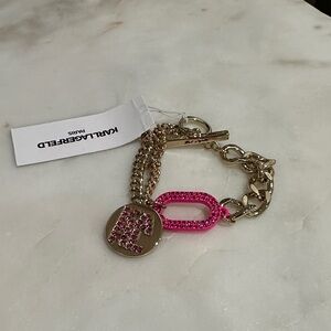 Karl Lagerfeld Gold and Pink Chain Bracelet